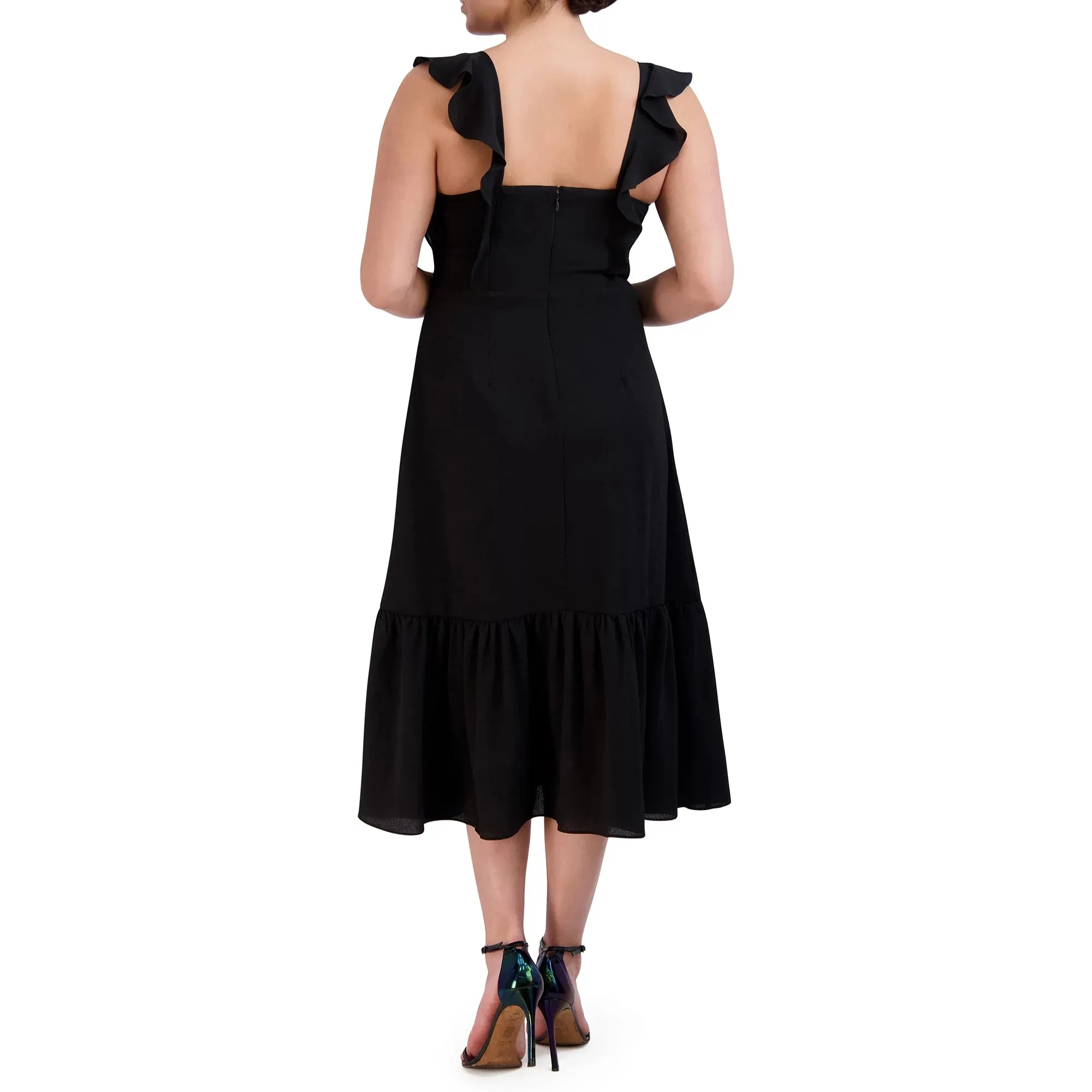 New BCBG Paris Women's Ruffle Midi Dress in Black, Sz M!