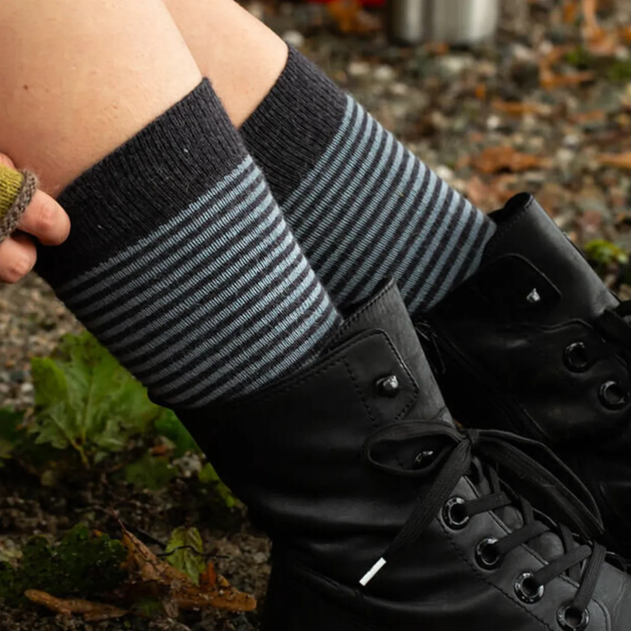 NEW Color! Ladies Alpaca Stripe Socks in Charcoal