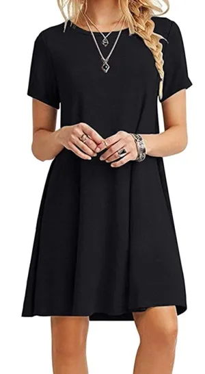 NEW MOLERANI Women's Loose Short Sleeve T-Shirt Dress, Black, Sz XL