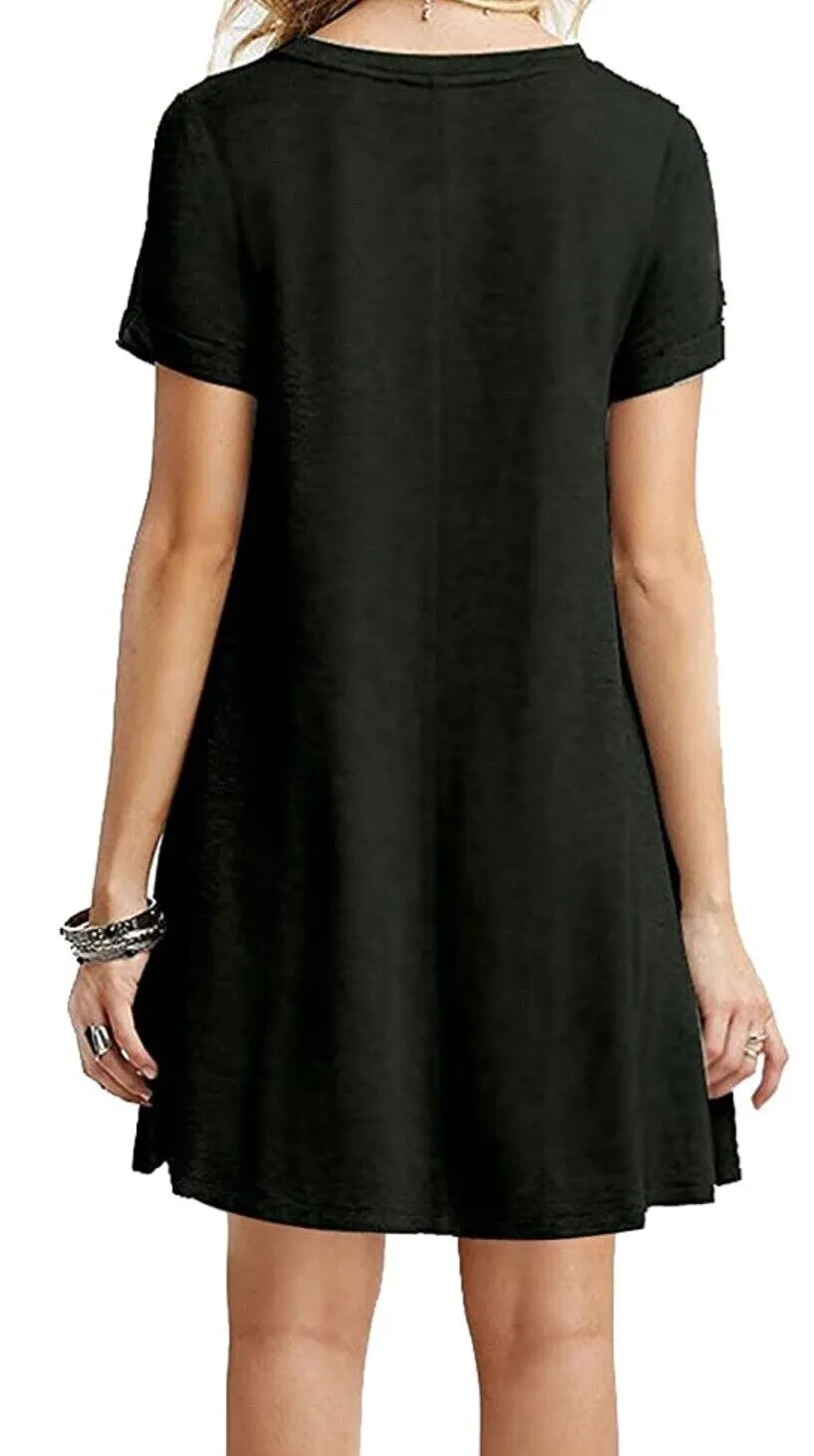 NEW MOLERANI Women's Loose Short Sleeve T-Shirt Dress, Black, Sz XL