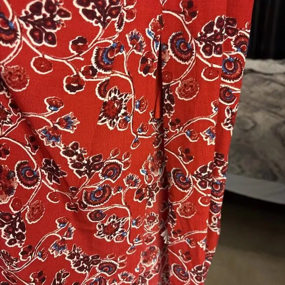 NWT Ba&amp;sh Womens Red Boho Floral Front Slit Side Zip Midi Skirt Sz Large. $245.
