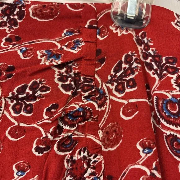 NWT Ba&amp;sh Womens Red Boho Floral Front Slit Side Zip Midi Skirt Sz Large. $245.