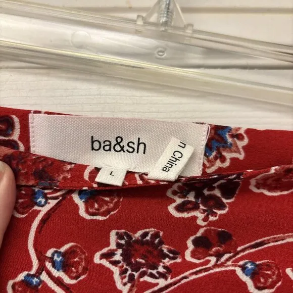 NWT Ba&amp;sh Womens Red Boho Floral Front Slit Side Zip Midi Skirt Sz Large. $245.