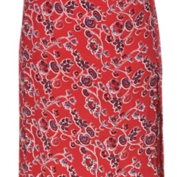 NWT Ba&amp;sh Womens Red Boho Floral Front Slit Side Zip Midi Skirt Sz Large. $245.