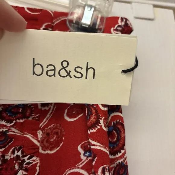 NWT Ba&amp;sh Womens Red Boho Floral Front Slit Side Zip Midi Skirt Sz Large. $245.