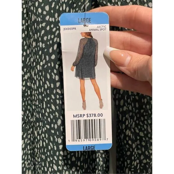 NWT Joie Limited Edition Artic Animal Spot Print Women's Balloon Sleeve Dress L