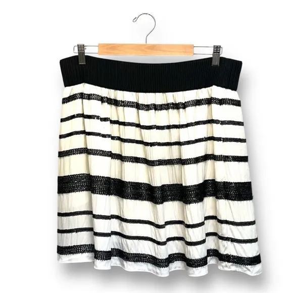 NWT Maeve Anthropologie Womens Size L Black &amp; White Striped Skirt Party Cocktail