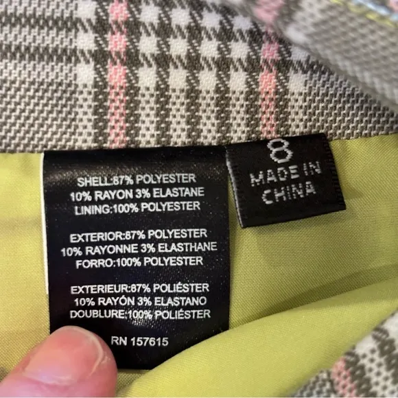 NWT Tahari ASL Women's Pleat-Front Plaid Skirt, size 8, Avocado/Lime,Preppy Fall