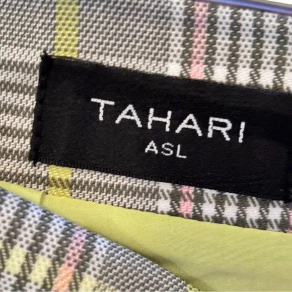NWT Tahari ASL Women's Pleat-Front Plaid Skirt, size 8, Avocado/Lime,Preppy Fall