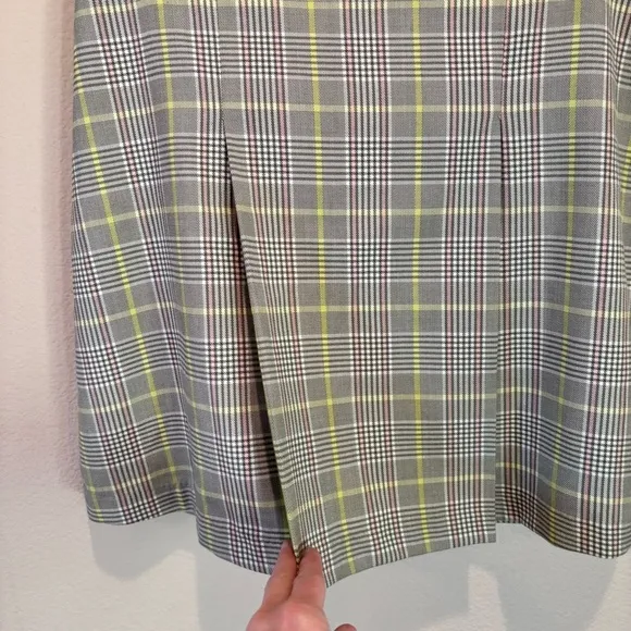 NWT Tahari ASL Women's Pleat-Front Plaid Skirt, size 8, Avocado/Lime,Preppy Fall
