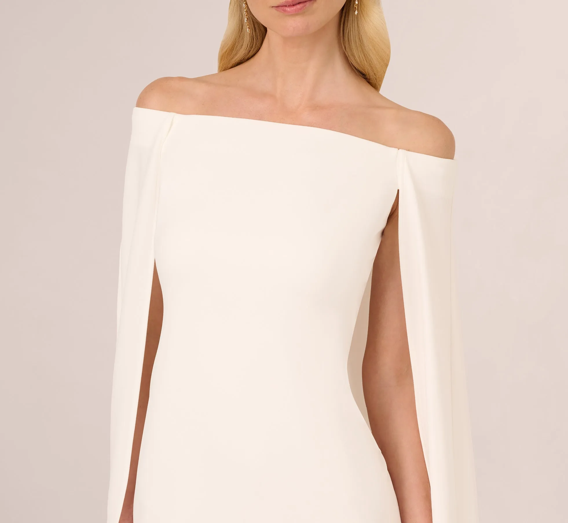 Off The Shoulder Cape Dress In Ivory