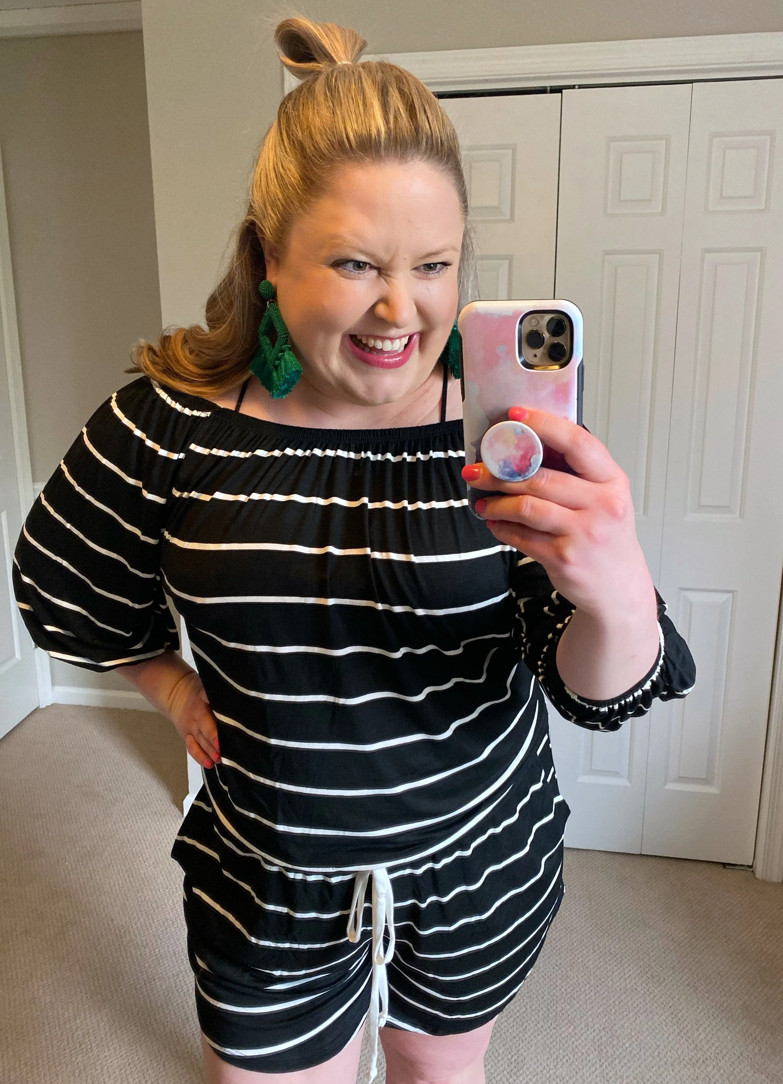Off-the-Shoulder Striped Romper -- 2 Colors!