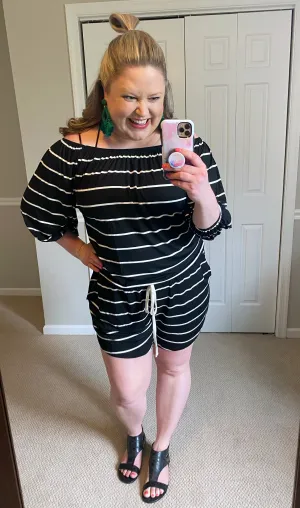Off-the-Shoulder Striped Romper -- 2 Colors!