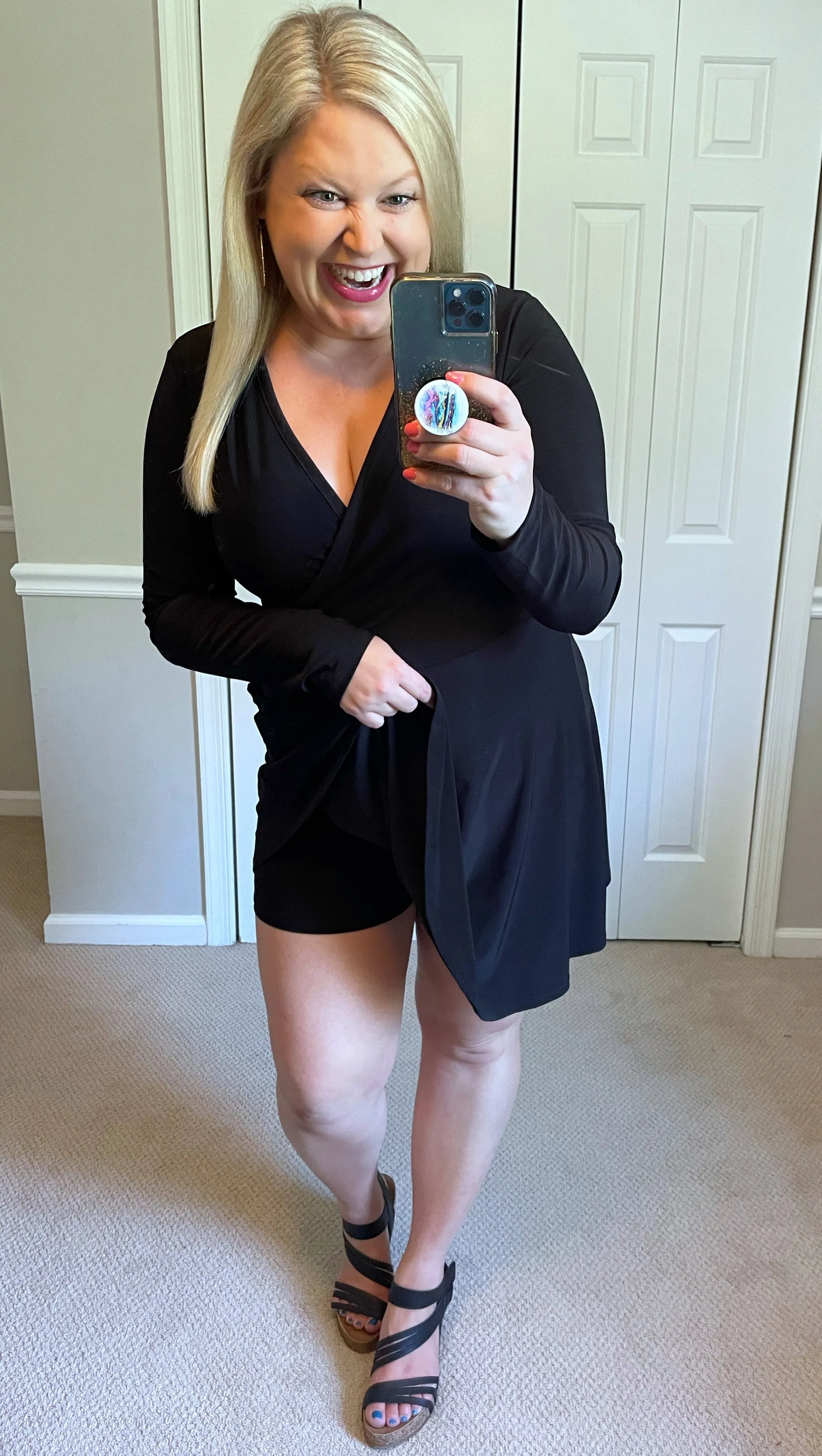 Oh Snap Surplice Dress with Shorts in Black