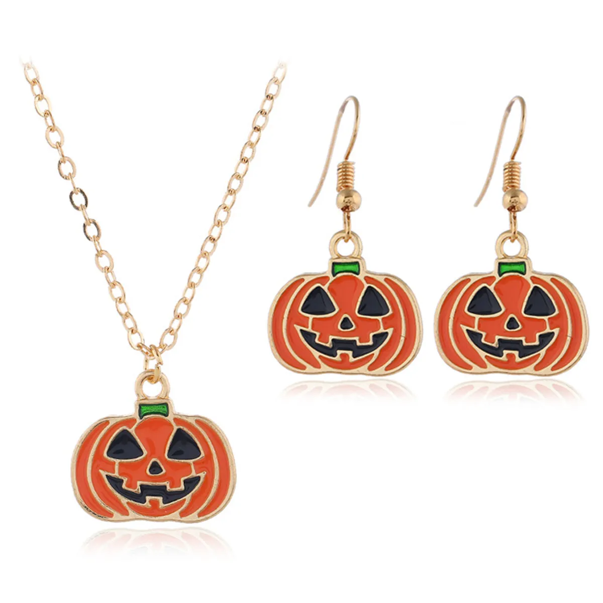 Orange Enamel & 18K Gold-Plated Pumpkin Drop Earrings & Pendant Necklace Set