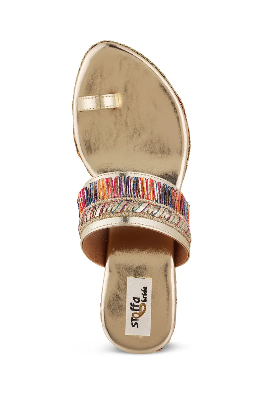 Pastel Brocade Border Low Wedge Light Gold