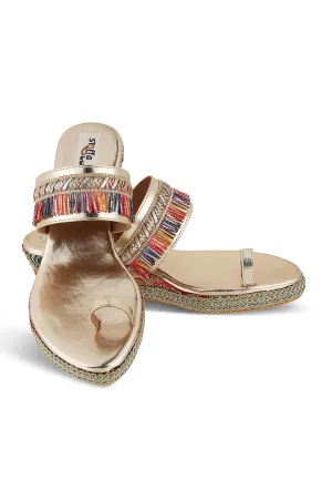 Pastel Brocade Border Low Wedge Light Gold