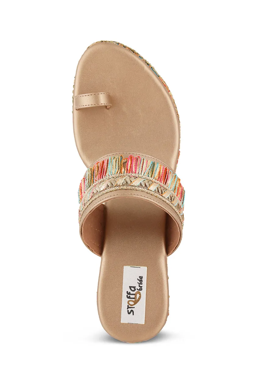 Pastel Brocade Border Low Wedge Light Gold