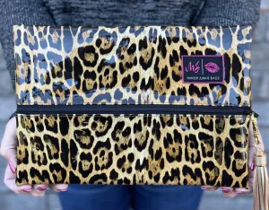 Patent Leopard Makeup Junkie Bag -- 2 Sizes!