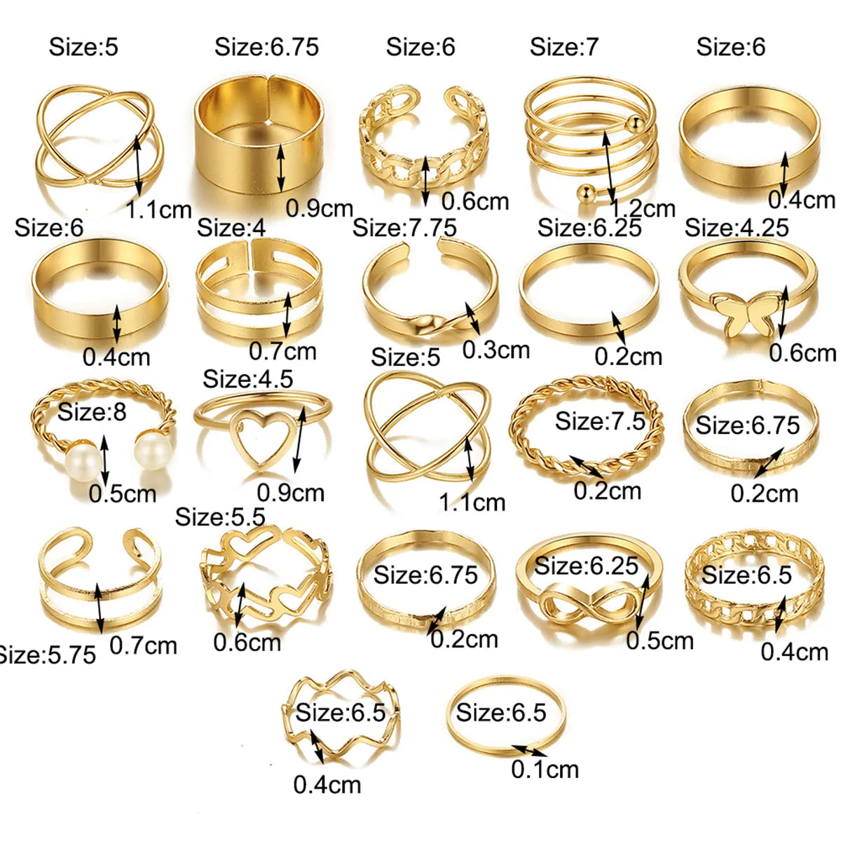Pearl & 18K Gold-Plated Butterfly Ring Set
