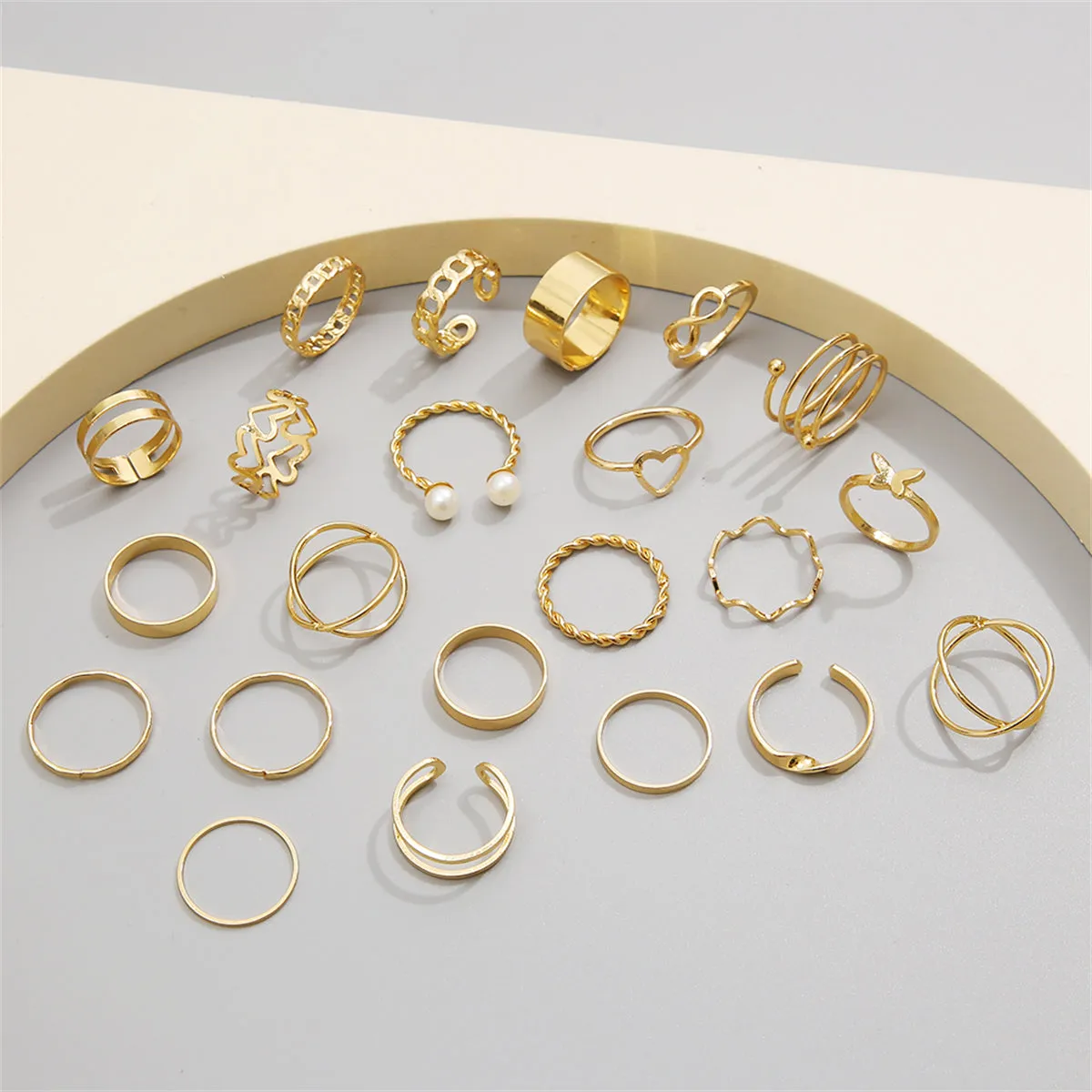 Pearl & 18K Gold-Plated Butterfly Ring Set