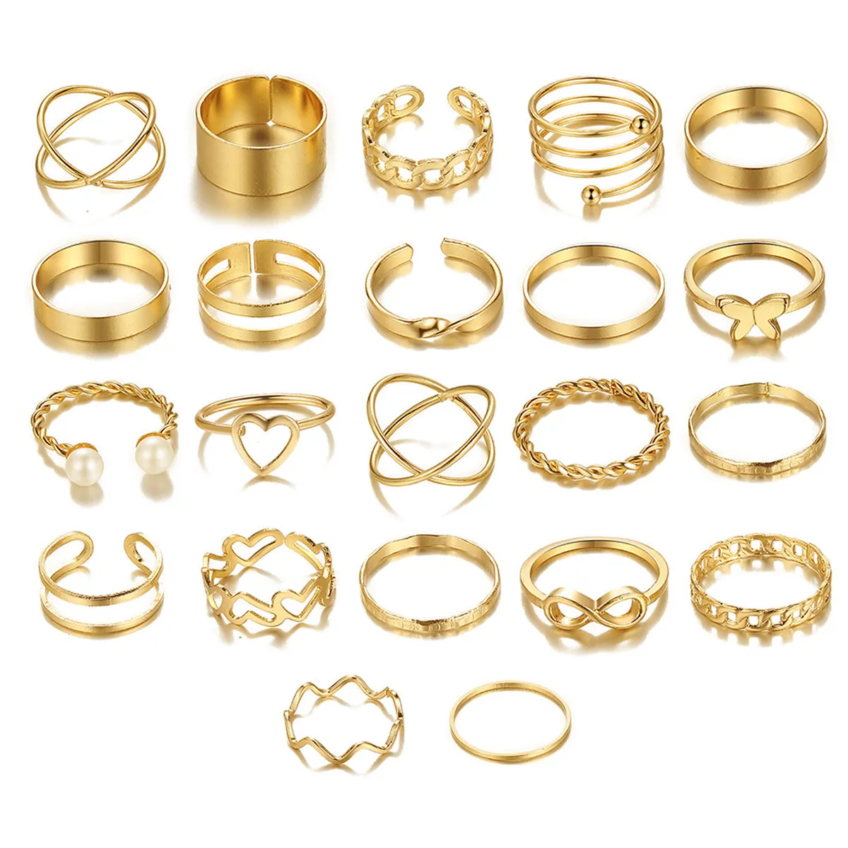 Pearl & 18K Gold-Plated Butterfly Ring Set