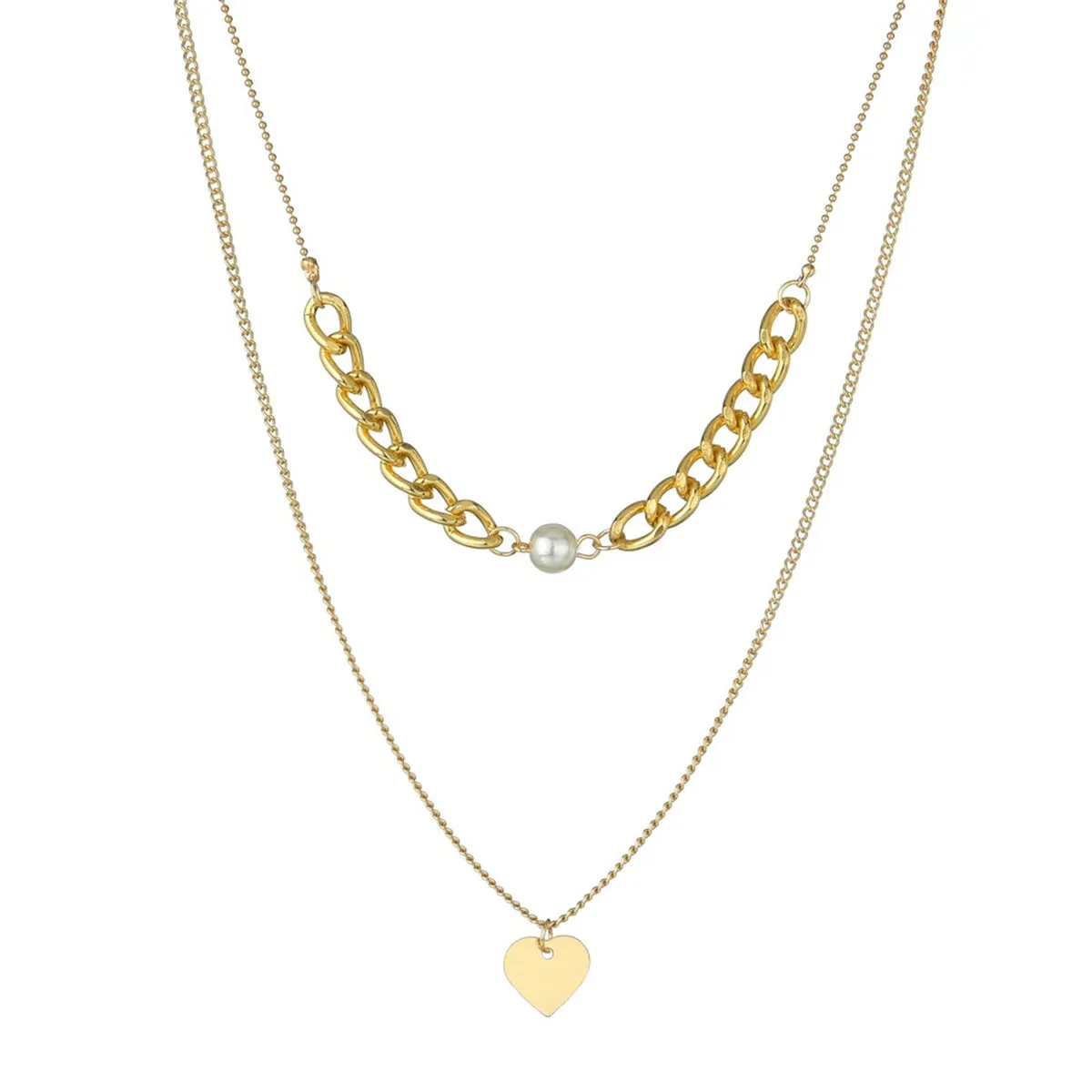 Pearl & 18K Gold-Plated Cable-Chain Heart Layered Necklace