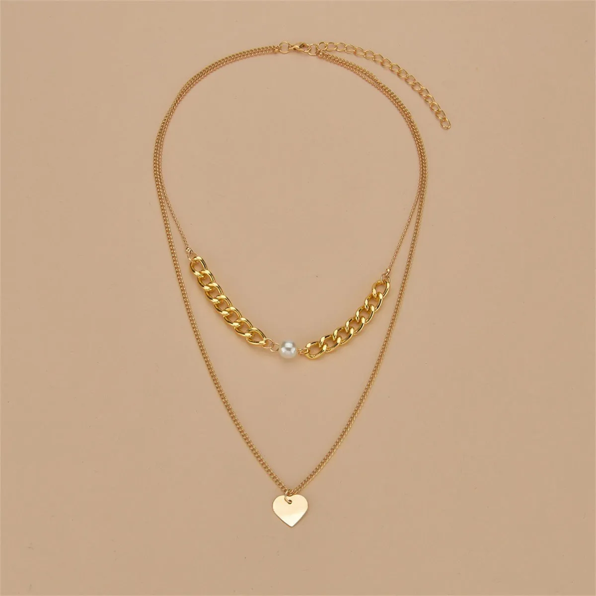 Pearl & 18K Gold-Plated Cable-Chain Heart Layered Necklace