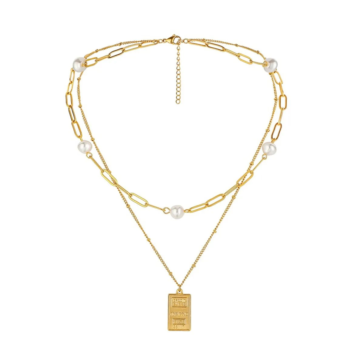 Pearl & 18K Gold-Plated Card Pendant Layered Necklace