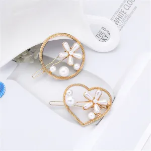 Pearl & 18K Gold-Plated Flower Heart Hair Clip Set