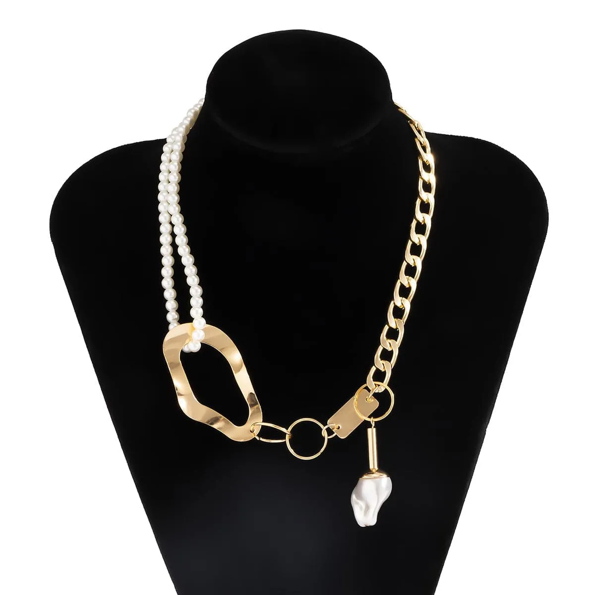 Pearl & 18K Gold-Plated Geometric Layered Necklace