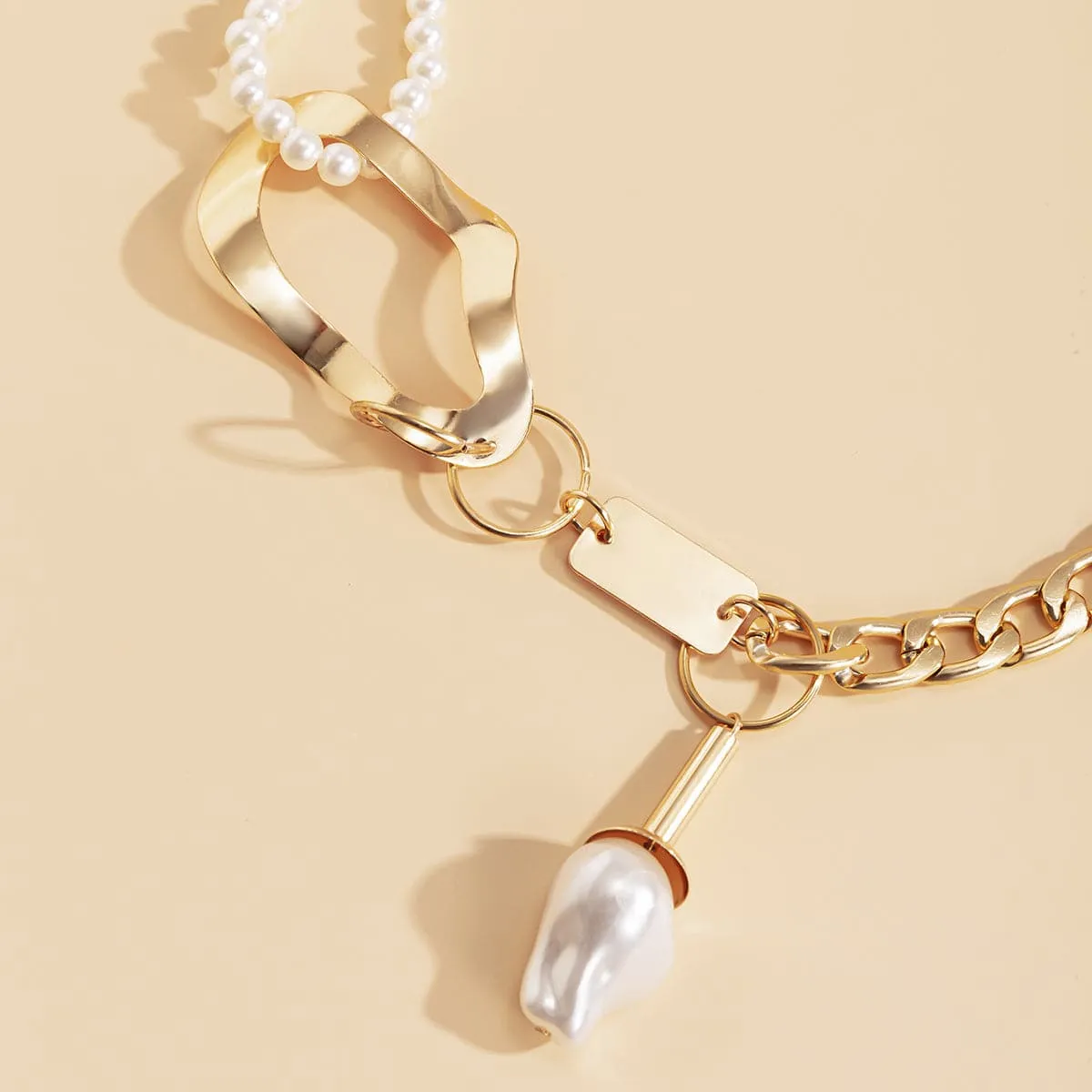 Pearl & 18K Gold-Plated Geometric Layered Necklace