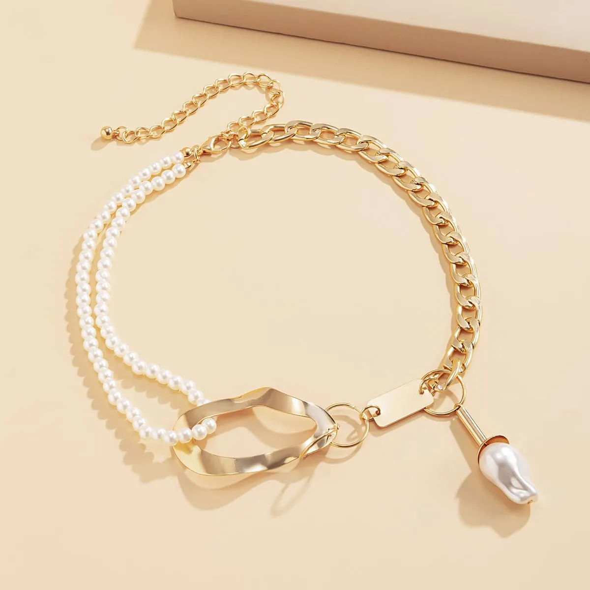Pearl & 18K Gold-Plated Geometric Layered Necklace