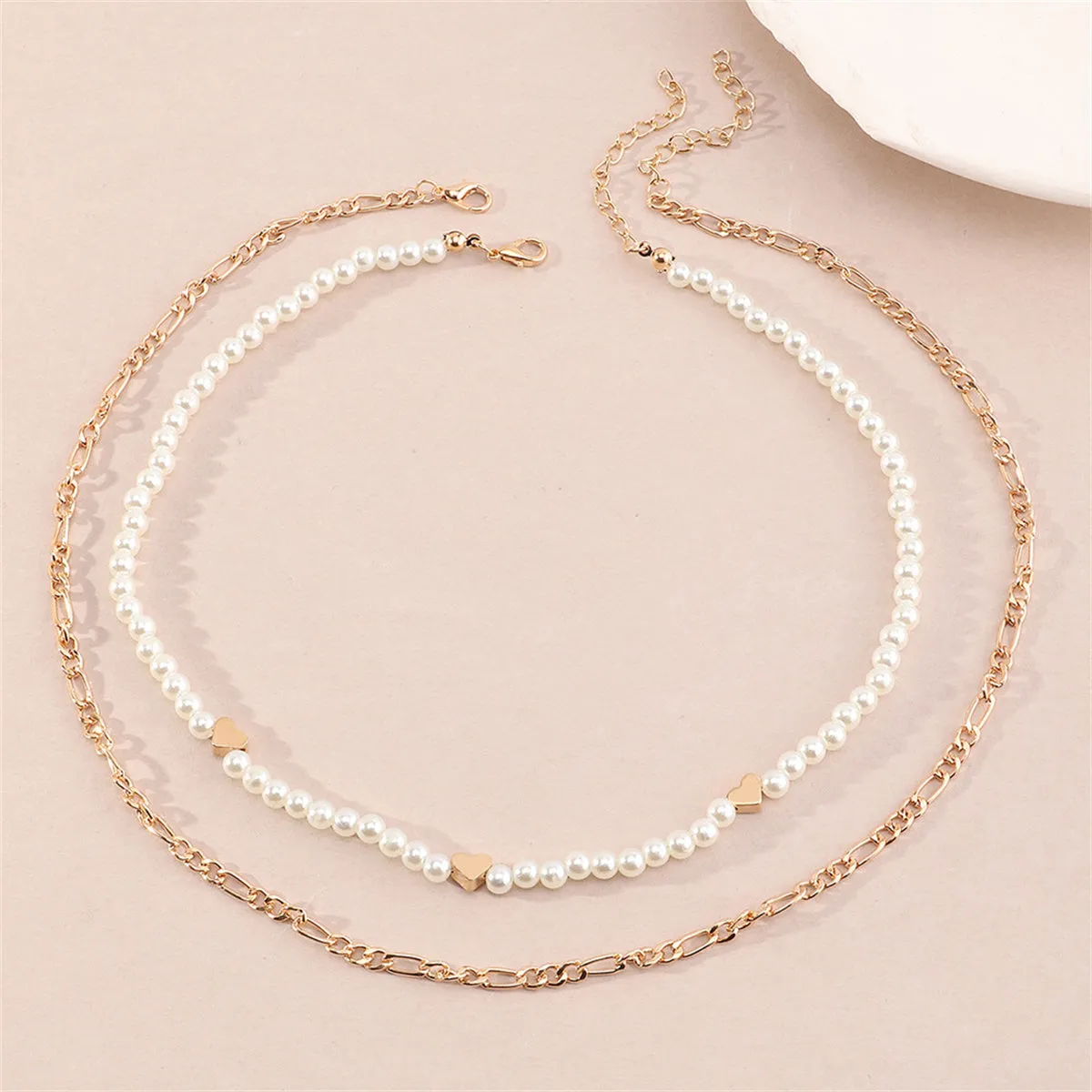 Pearl & 18K Gold-Plated Heart Necklace Set