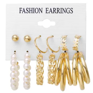 Pearl & 18K Gold-Plated Hoop Earring Set