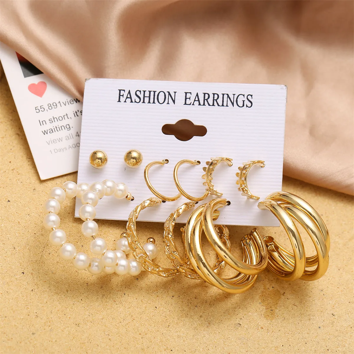 Pearl & 18K Gold-Plated Hoop Earring Set