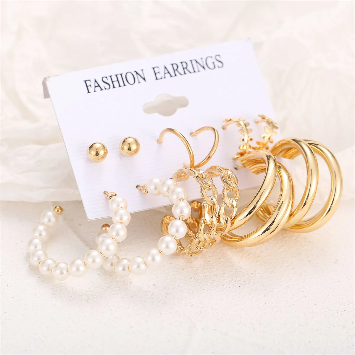 Pearl & 18K Gold-Plated Hoop Earring Set