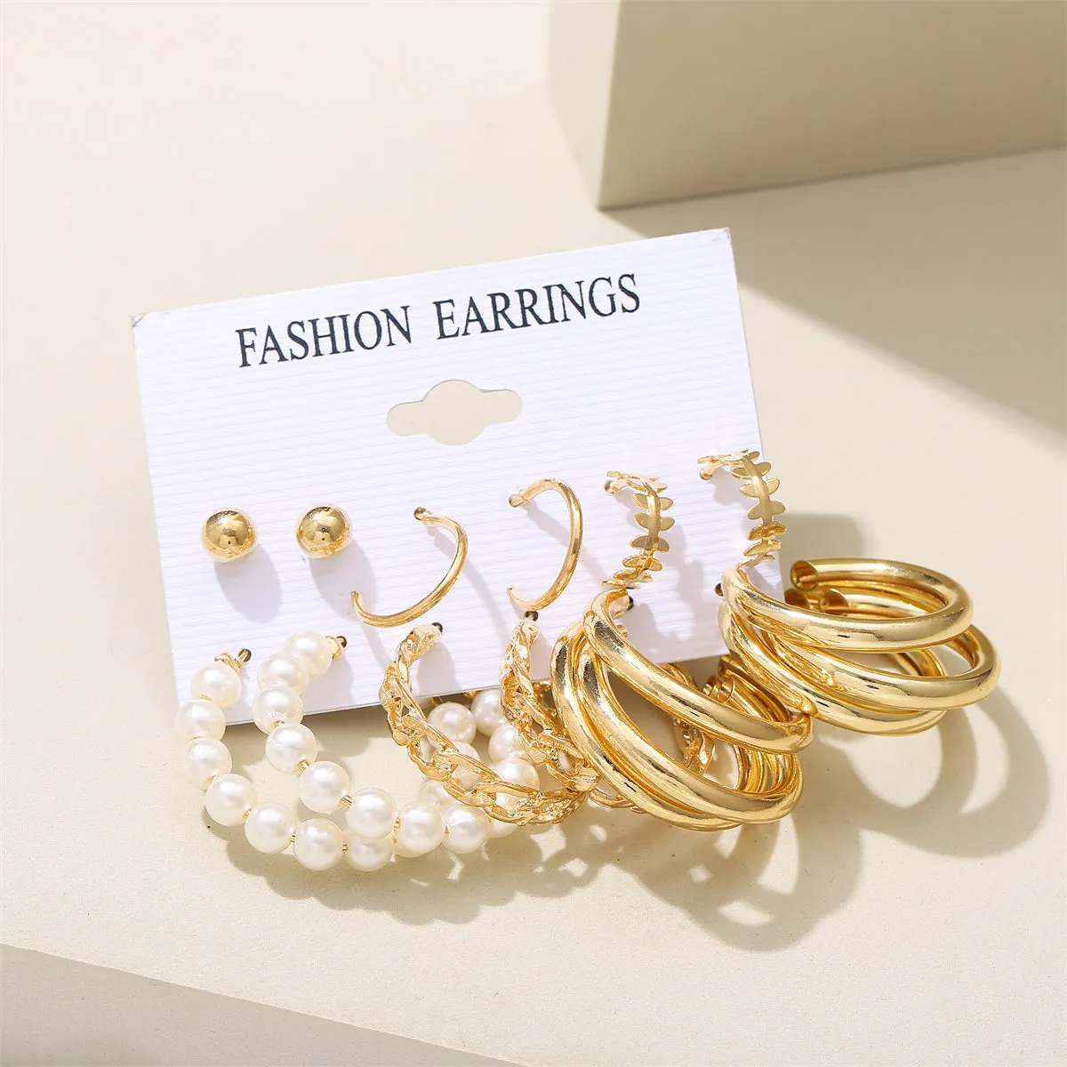 Pearl & 18K Gold-Plated Hoop Earring Set