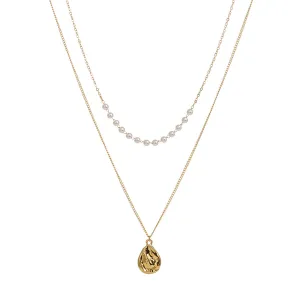 Pearl & 18K Gold-Plated Layered Pendant Necklace