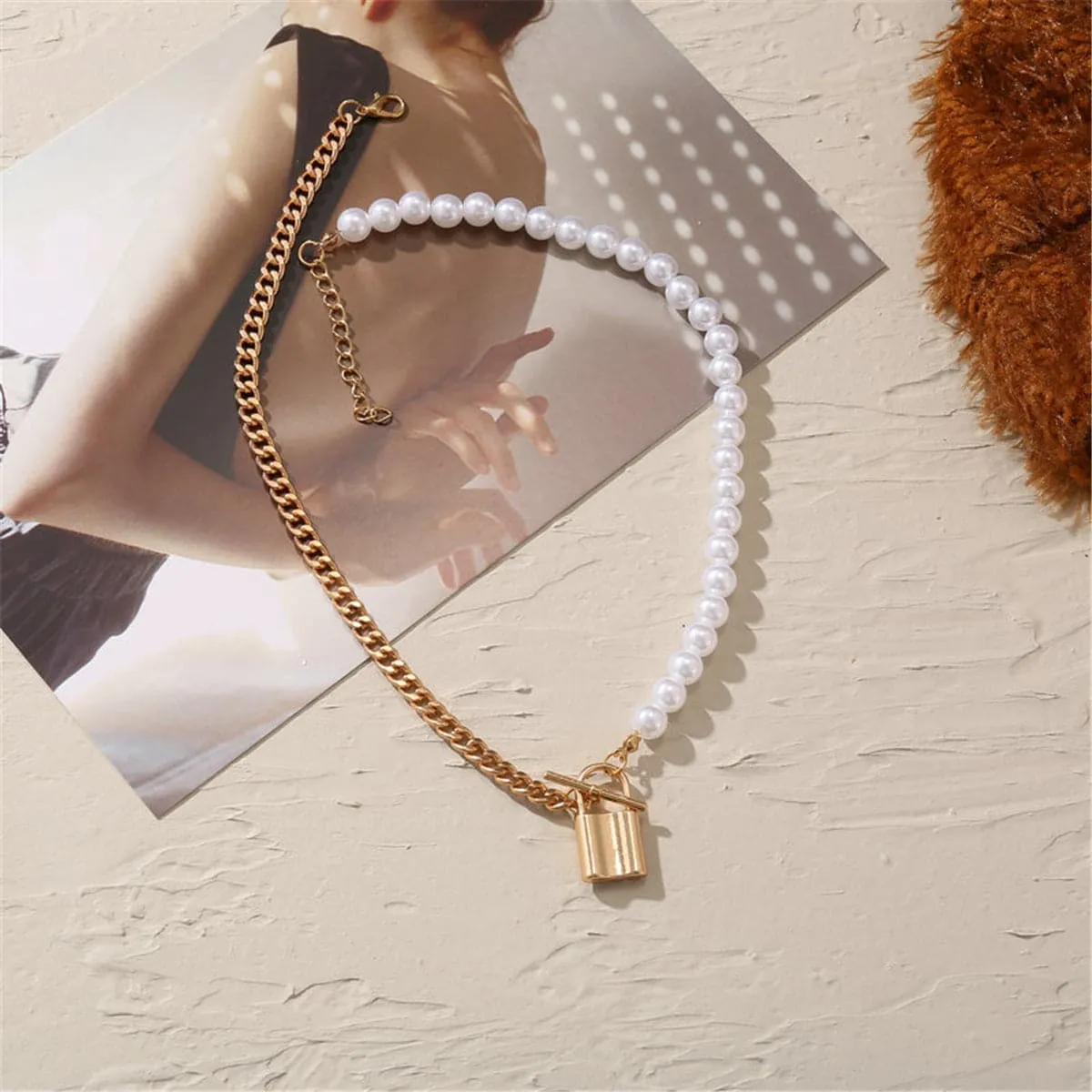 Pearl & 18K Gold-Plated Lock Pendant Necklace