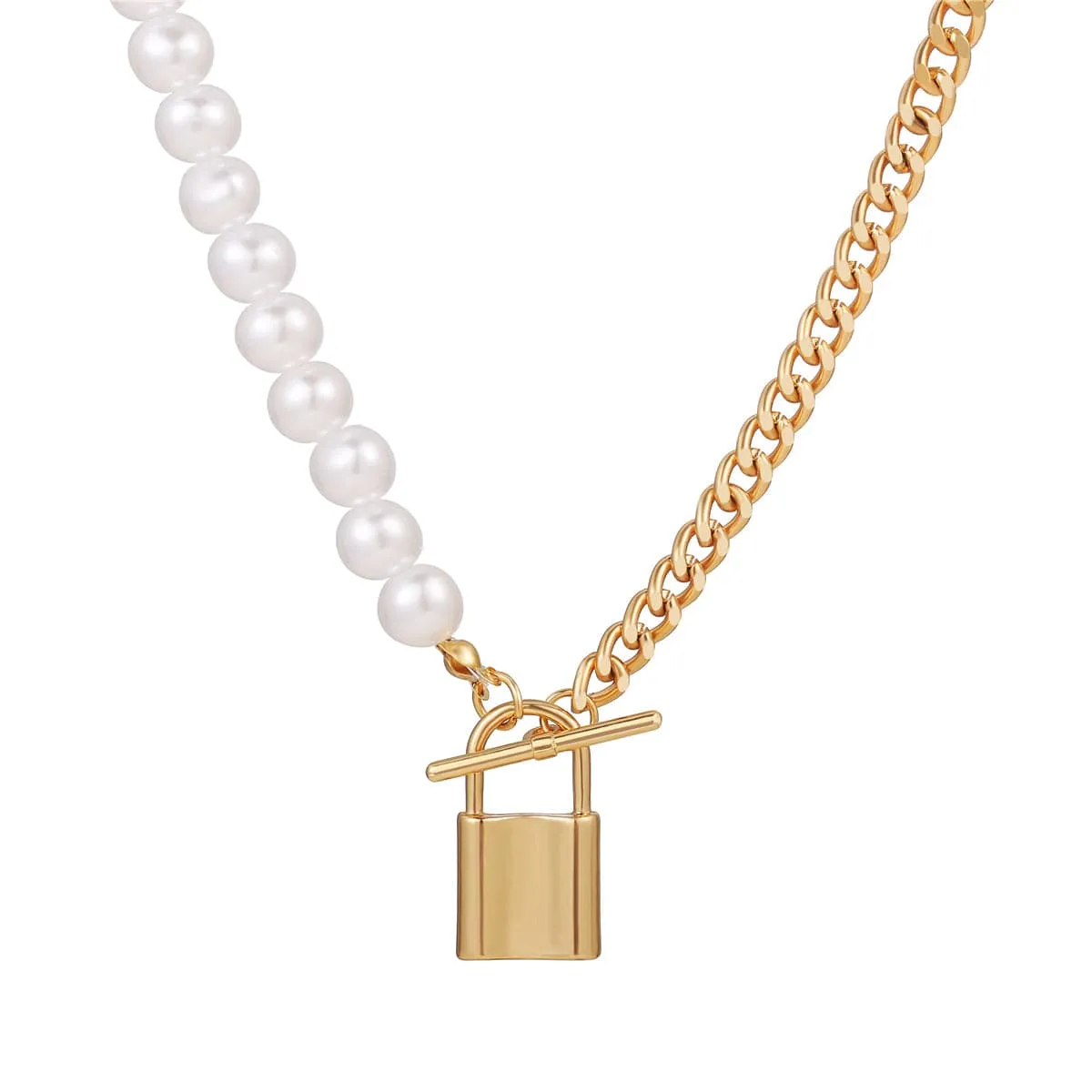 Pearl & 18K Gold-Plated Lock Pendant Necklace