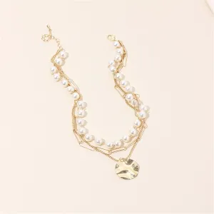 Pearl & 18K Gold-Plated Sequin Layered Pendant Necklace