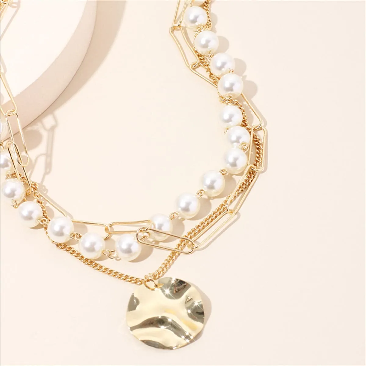 Pearl & 18K Gold-Plated Sequin Layered Pendant Necklace