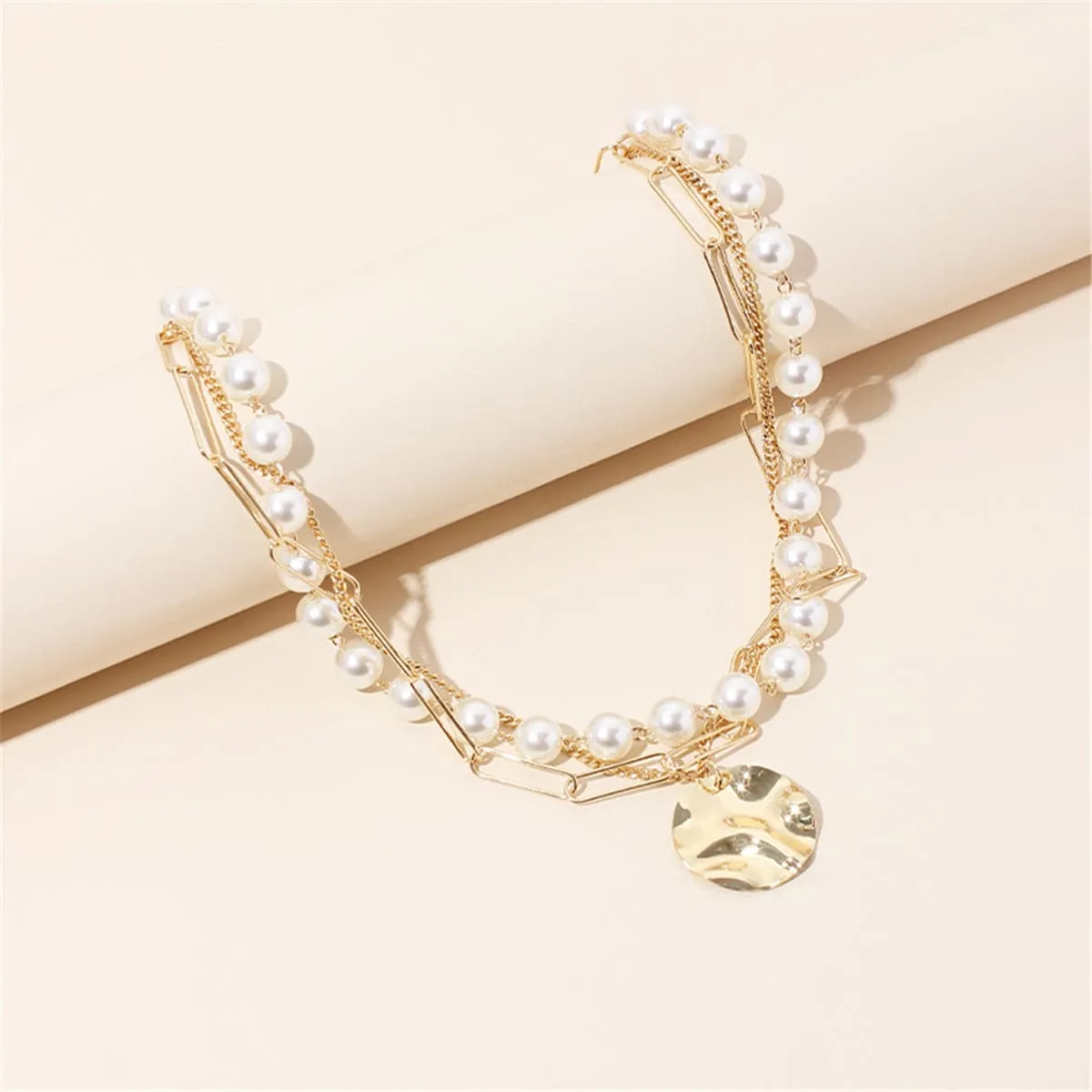 Pearl & 18K Gold-Plated Sequin Layered Pendant Necklace