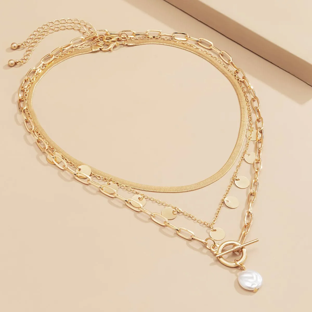 Pearl & 18K Gold-Plated Sequin Necklace Set