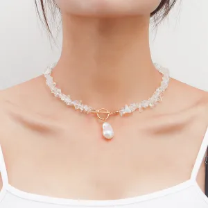 Pearl & Clear Irregular Resin 18K Gold-Plated Drop Pendant Necklace