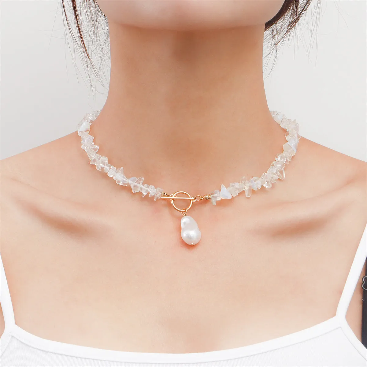 Pearl & Clear Irregular Resin 18K Gold-Plated Drop Pendant Necklace