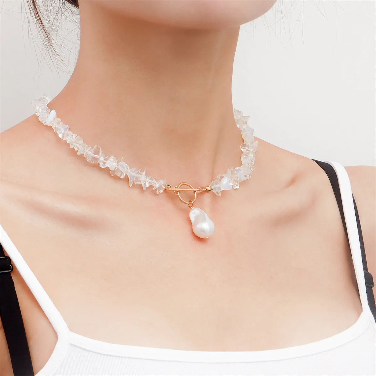 Pearl & Clear Irregular Resin 18K Gold-Plated Drop Pendant Necklace