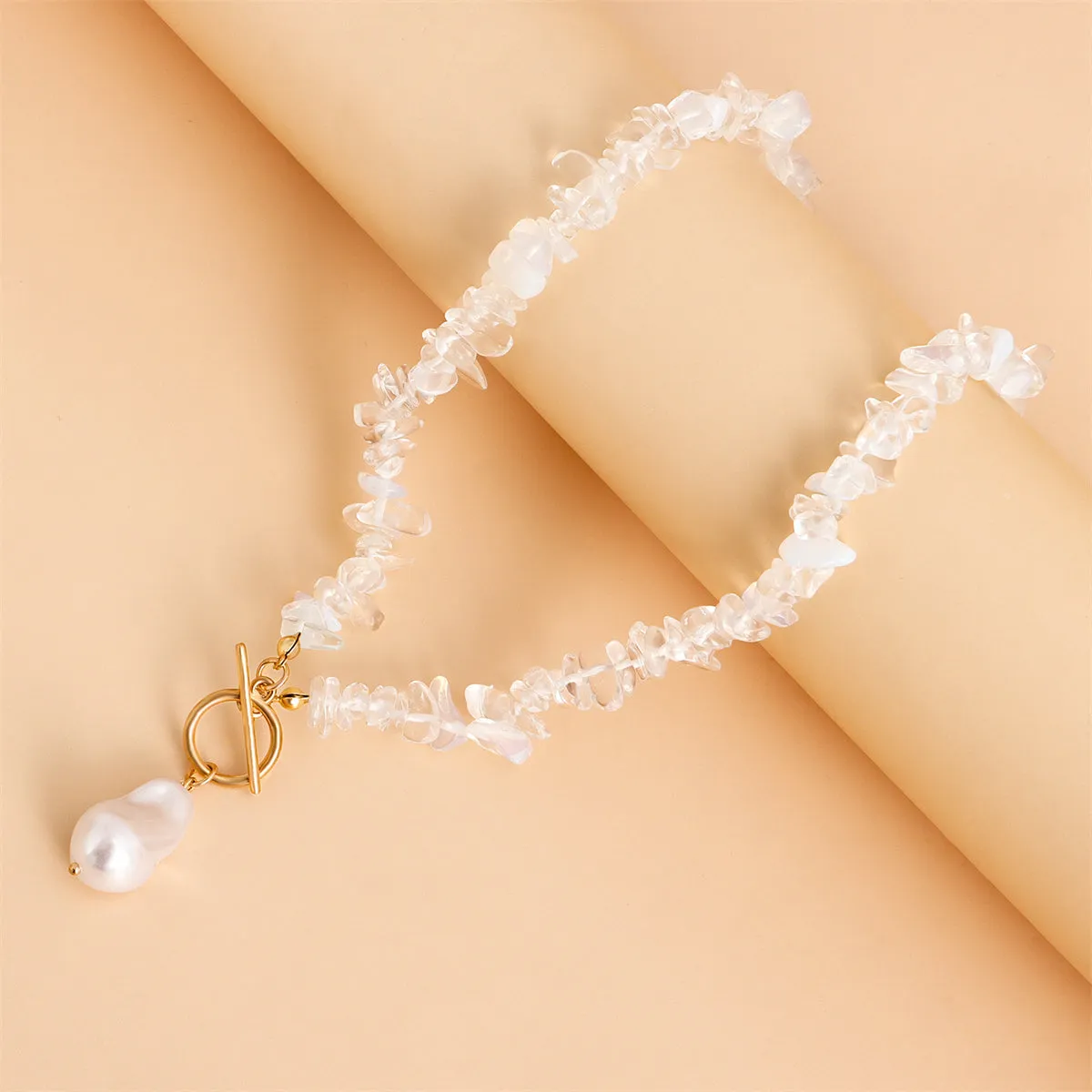 Pearl & Clear Irregular Resin 18K Gold-Plated Drop Pendant Necklace