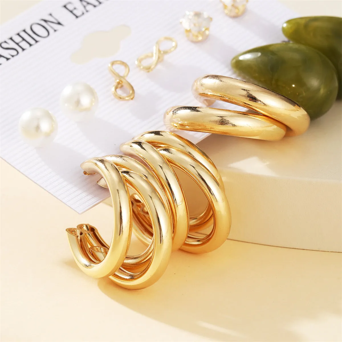 Pearl & Cubic Zirconia 18K Gold-Plated Infinity Earring Set